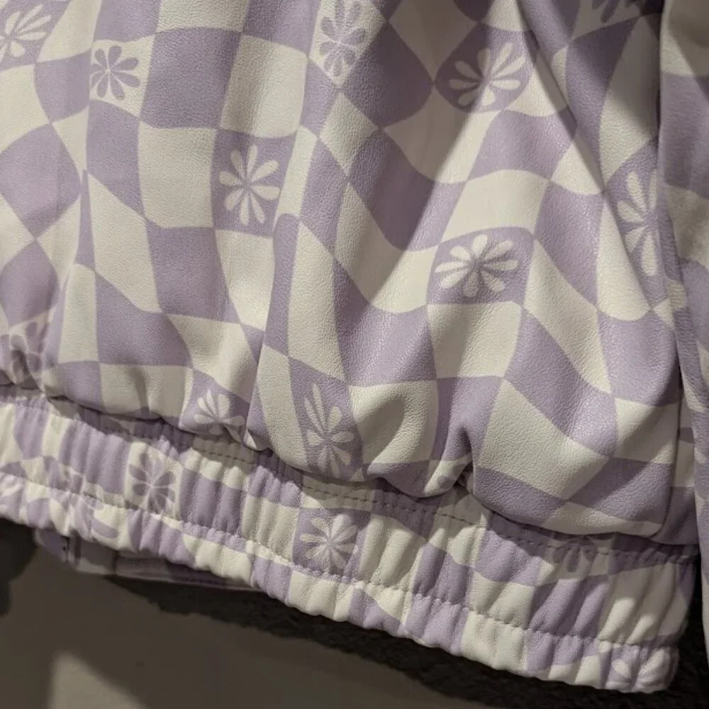 NWT- ASOS * Printed Faux Leather Bomber Jacket in Lilac * Size 12 - Picture 10 of 13